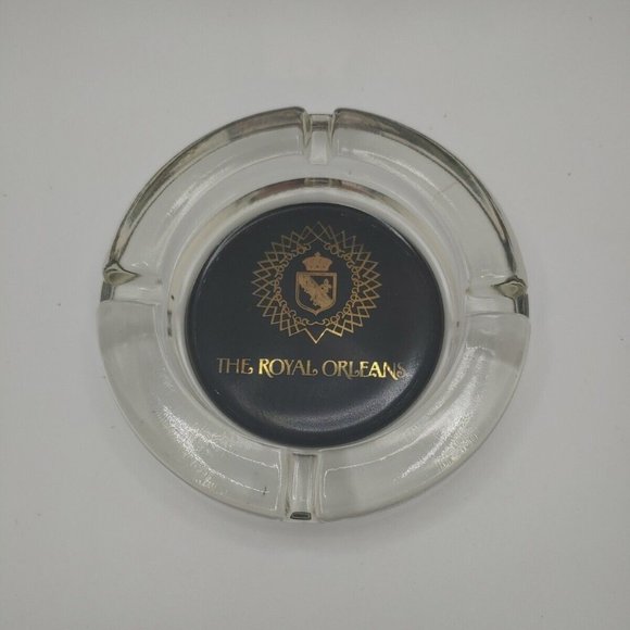 Vintage The Royal Orleans 4.5" Thick Glass Ashtrays Round Ash Tray Louisiana - Picture 1 of 3